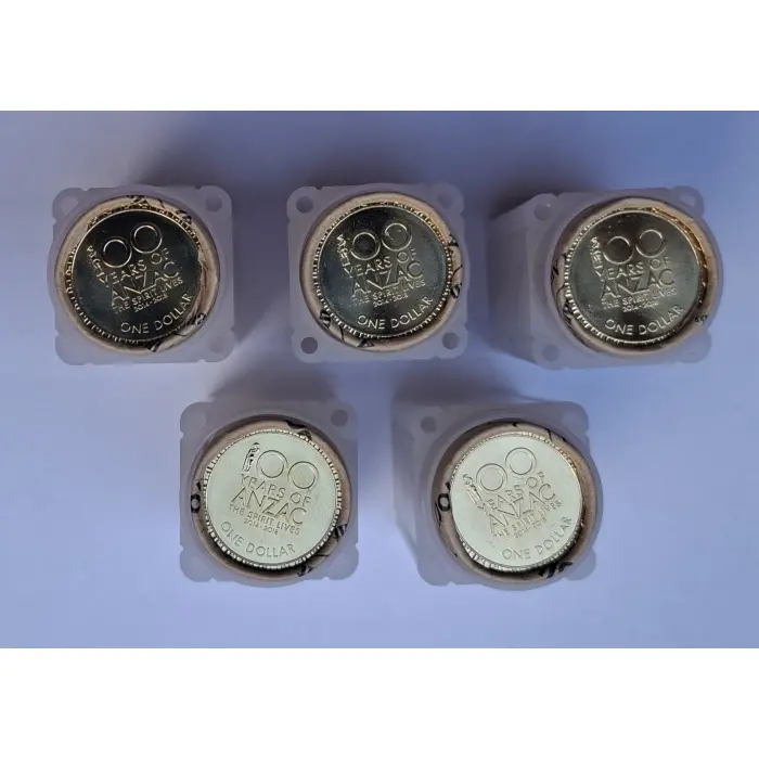 2014-2018 100 Years Of ANZAC Mint Roll Set- Premium H/T (5 x $1 Rolls)
