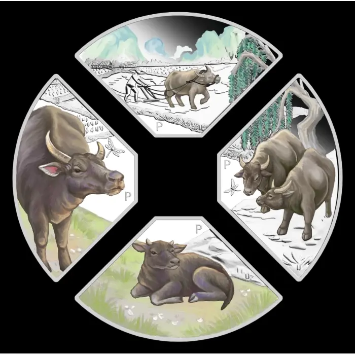 2021 LUNAR YEAR OF THE OX QUADRANT SILVER $1 4-coin-set 4x 1oz