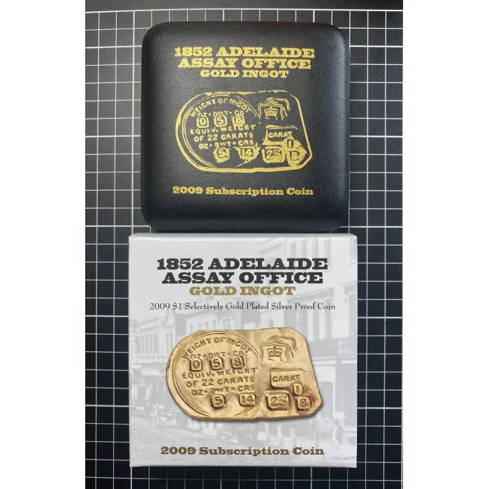 1 Oz 2009 RAM 1852 Adelaide Assay Office Gold Ingot $1 Gold Plated Fine Silver