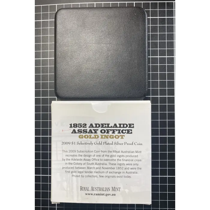 1 Oz 2009 RAM 1852 Adelaide Assay Office Gold Ingot $1 Gold Plated Fine Silver