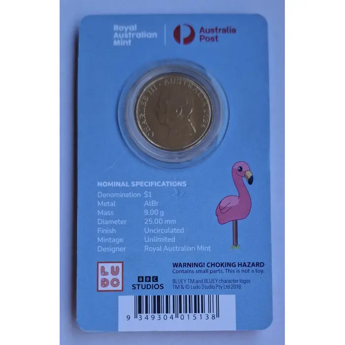 2024 $1 Bluey Dollarbucks- Muffin And Socks  'ENVELOPE' Privymark Carded Coin