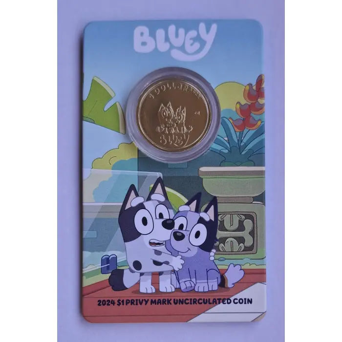 2024 $1 Bluey Dollarbucks- Muffin And Socks  'ENVELOPE' Privymark Carded Coin