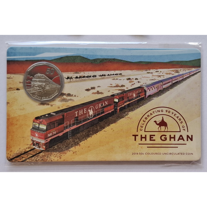 2019 50c The Ghan- 90th Anniversary Carded Coin