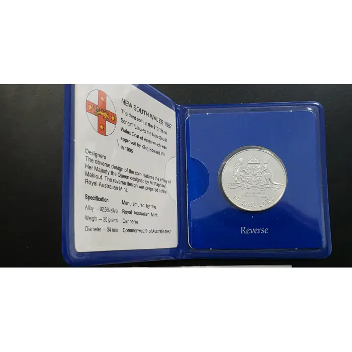 1987 - "New South Wales" State Series - Silver $10 Coin