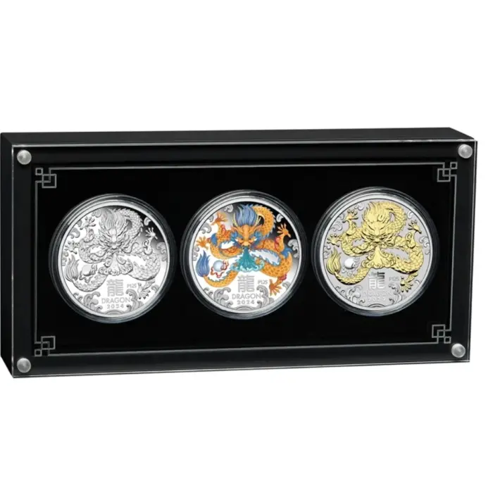 2024 Year of the Dragon 1oz Silver Trio 3-Coin Set Perth Mint Australia