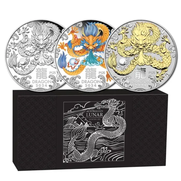 2024 Year of the Dragon 1oz Silver Trio 3-Coin Set Perth Mint Australia