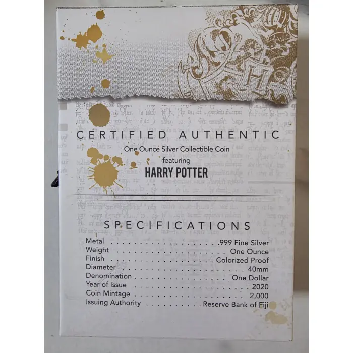 Harry Potter 1oz Silver Coloured Collectible Coin – Limited Mintage (0661/2000)