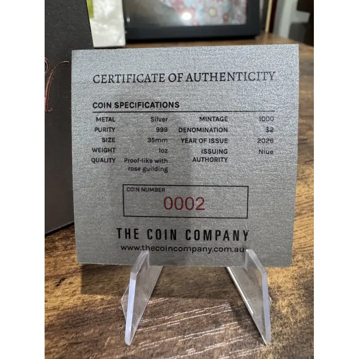 COA 0002 2026 Wedgtail Eagle 1 oz silver rose gold gilded 