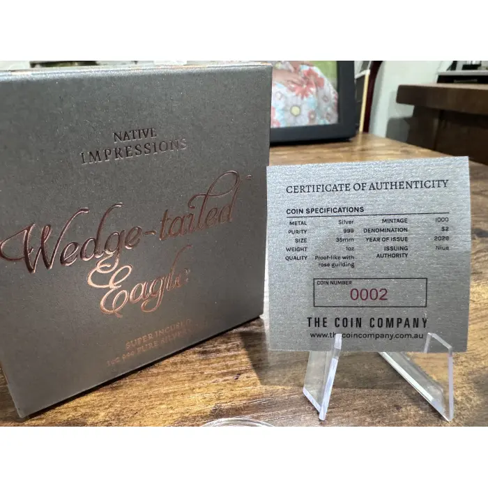 COA 0002 2026 Wedgtail Eagle 1 oz silver rose gold gilded 