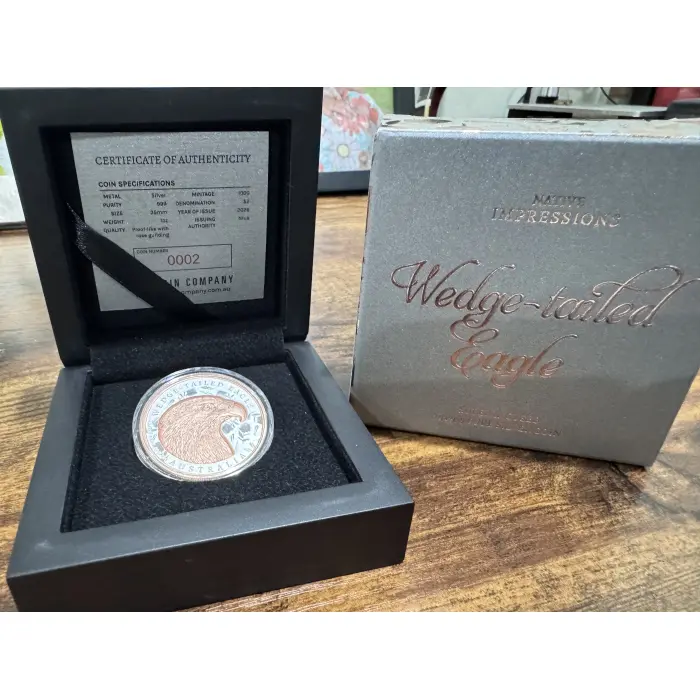 COA 0002 2026 Wedgtail Eagle 1 oz silver rose gold gilded 