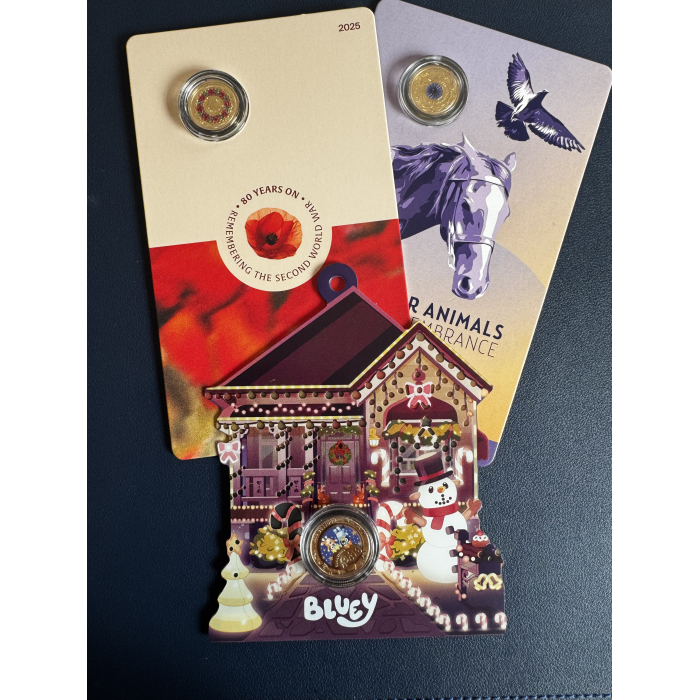 2025 $2 Poppy Wreath C-Mint 2024 $2 Purple Poppy C-Mint $1 Bluey all on RAM card