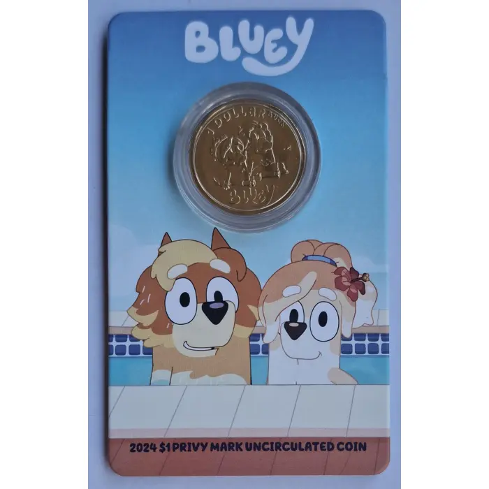 2024 $1 Bluey Dollarbucks- Uncle Rad and Frisky  'ENVELOPE' Privymark Coin