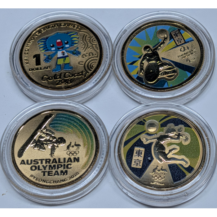 2018 & 2020 (Four) $1 Commonwealth/Olympics Games Coloured FRUNC Coin - Bundle