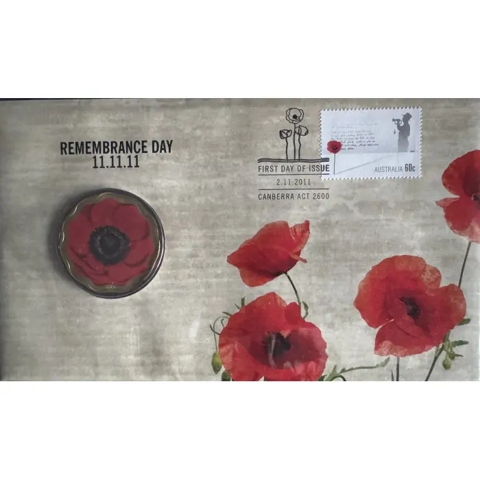 ♥️🌺♥️ 2011 $5 Red Poppy Remembrance Day 11.11.11 Frosted Coloured Poppy PNC