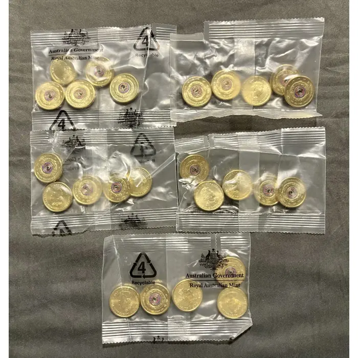 5x UNC 2021 $2 IMS RAM 5 Coin  Bags  RARE COLOURED $2 COIN - 25 coins in total