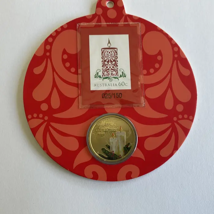 Set of 2 Impressions Xmas Decorations Coin and Stamp Limited Ed Inc 2013 & 2015 