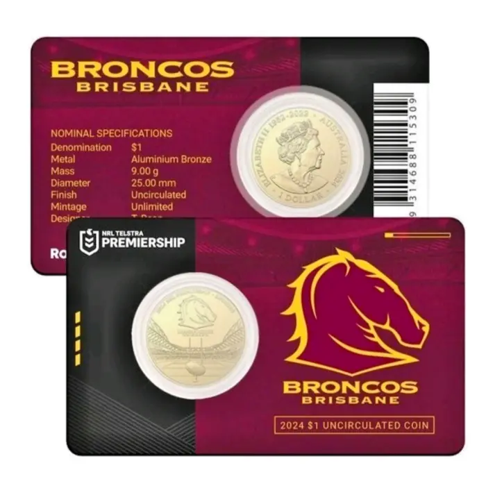 2024  $1  NRL BRISBANE BRONCOS  CARDED COIN