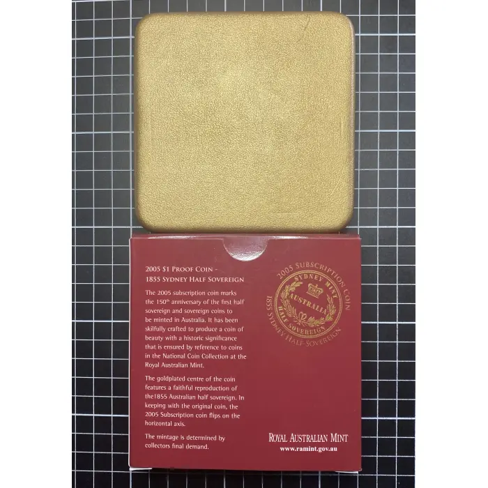1.94 Oz (60.5 g) 2005 RAM Subscription Gold Plated 1855 Sydney Half Sovereign $1