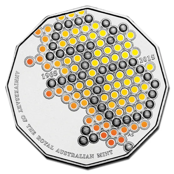 2015 Colourized 50c Royal Australian Mint 50 Years - Mintage 30,000