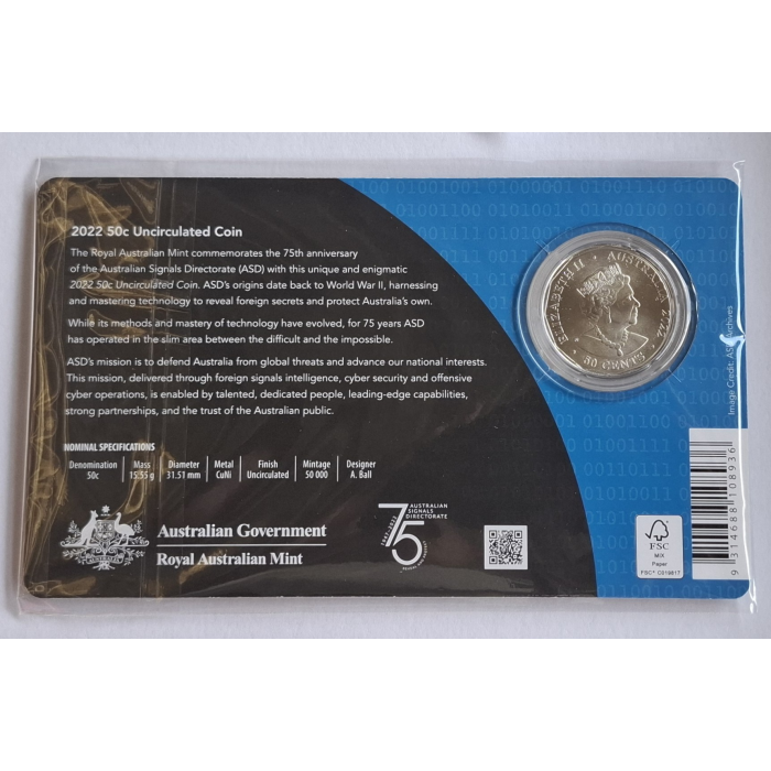 2022 50c Australian Signal Directorate- Reveal & Protect - 75th Anniversary