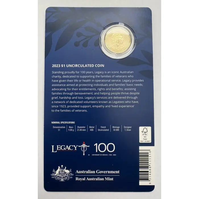 RAM $1 2023 Centenary of Legacy Carded Coin