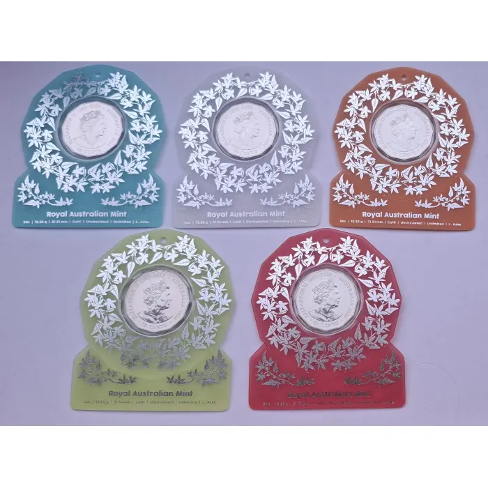 2023 50c Christmas Festive Florals-  Set Of 5 Carded Coins