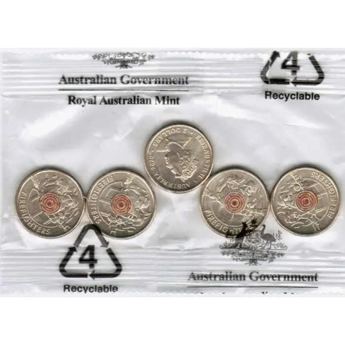 5x Firefighters 5 Coin RAM Mint Bag 2020 Two Dollar Rare $2 -25 coins in total