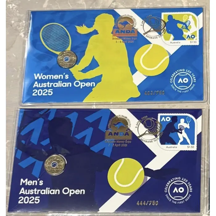 2025 ANDA Brisbane Money Expo $2 Men's & Women's Australian Open PNCs (2 PNCs)