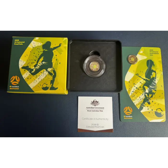  2026 $2 Matilda’s Soccer Proof coin and $2 on RAM card