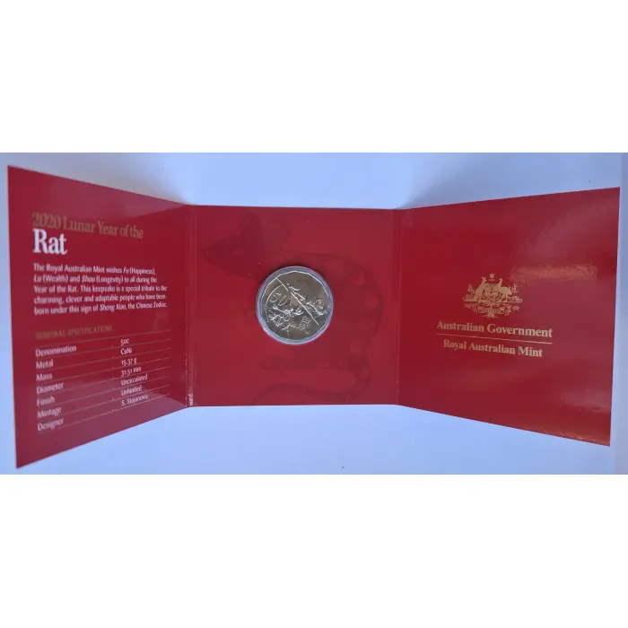 2020 50c Lunar Year Of The Rat Tetra-Decagonal Coin in Tri-Fold Card