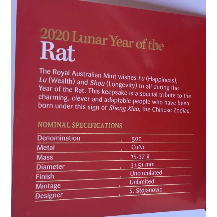 2020 50c Lunar Year Of The Rat Tetra-Decagonal Coin in Tri-Fold Card