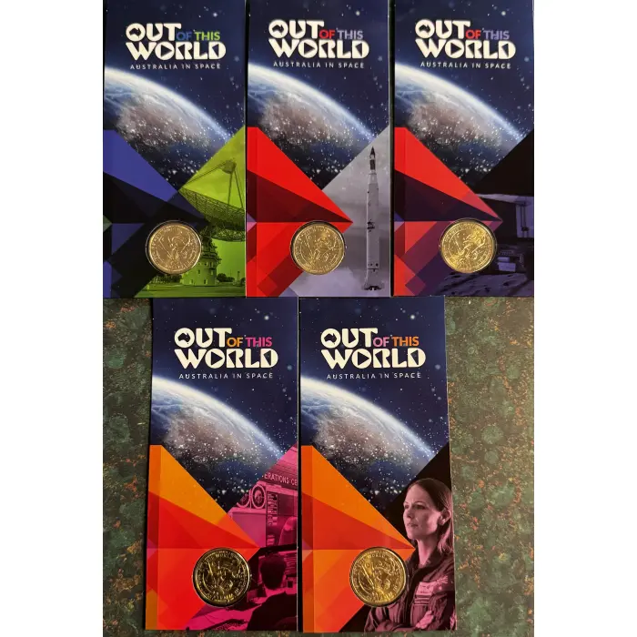  2024 $1 Out of this World A for Adelaide Counterstamp Coin Set of 5 Cards
