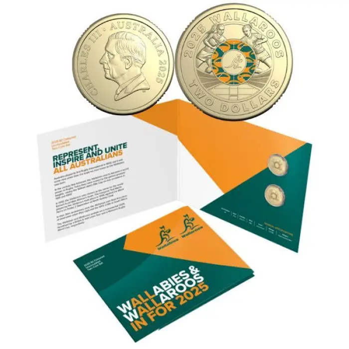 2025 $2 Wallabies & Wallaroos - Rugby Australia Coloured Two Coin Set