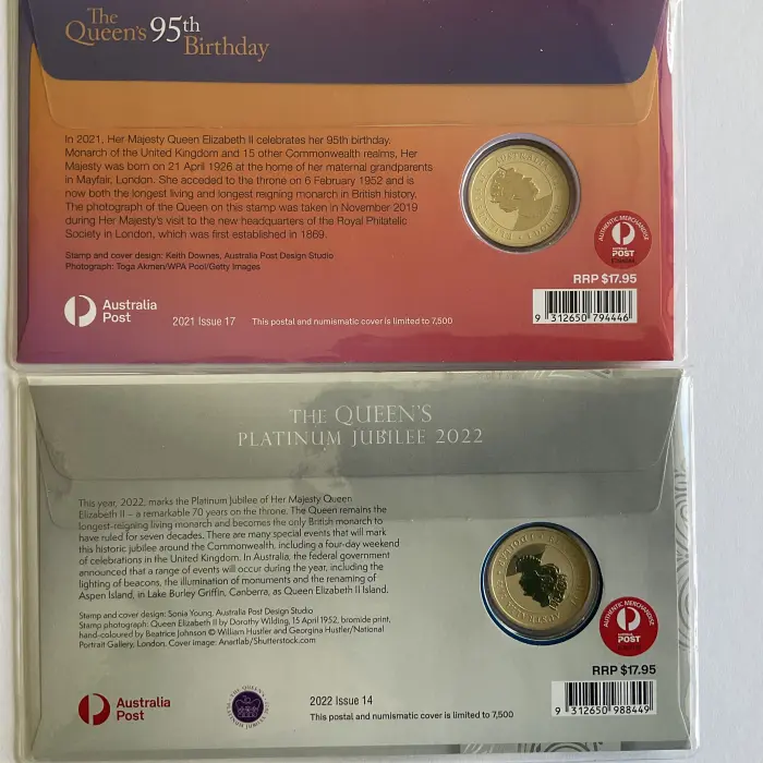 Set of 2 PNC's QEII ANDA O/print Inc 2021 95th Birthday & 2022 Platinium Jubilee