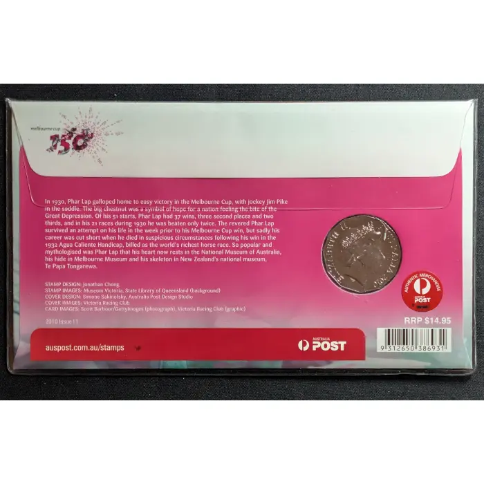 2010 50c 150 Years Melbourne Cup Postal Numismatic Cover (PNC). 