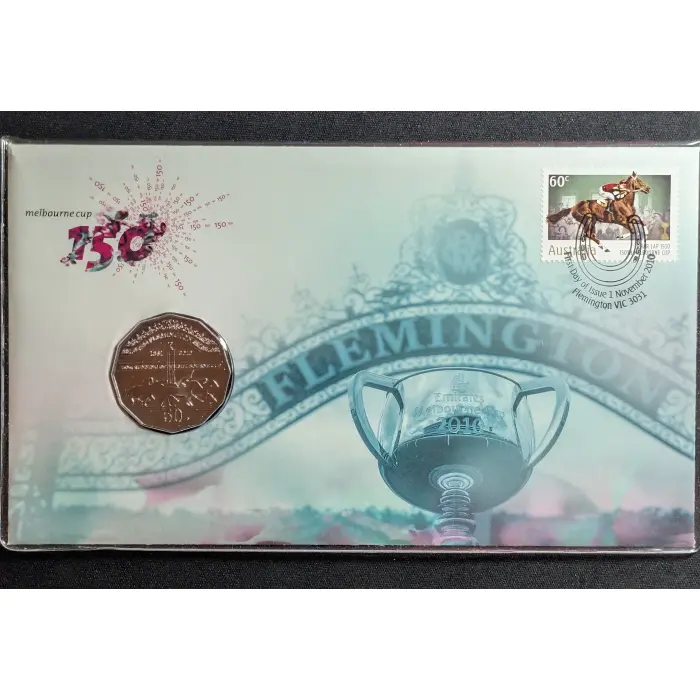 2010 50c 150 Years Melbourne Cup Postal Numismatic Cover (PNC). 