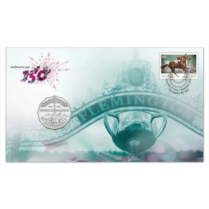 2010 50c 150 Years Melbourne Cup Postal Numismatic Cover (PNC). 