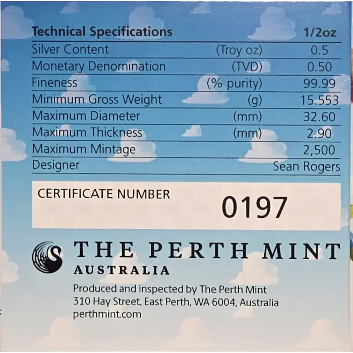 2025 1/2 Oz Silver 30 Years of Toy Story PNC --numbered at 197/200