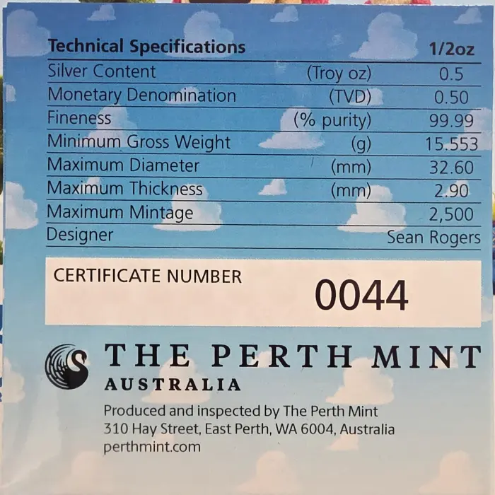 2025 1/2 Oz Silver 30 Years of Toy Story PNC --numbered at 044/200