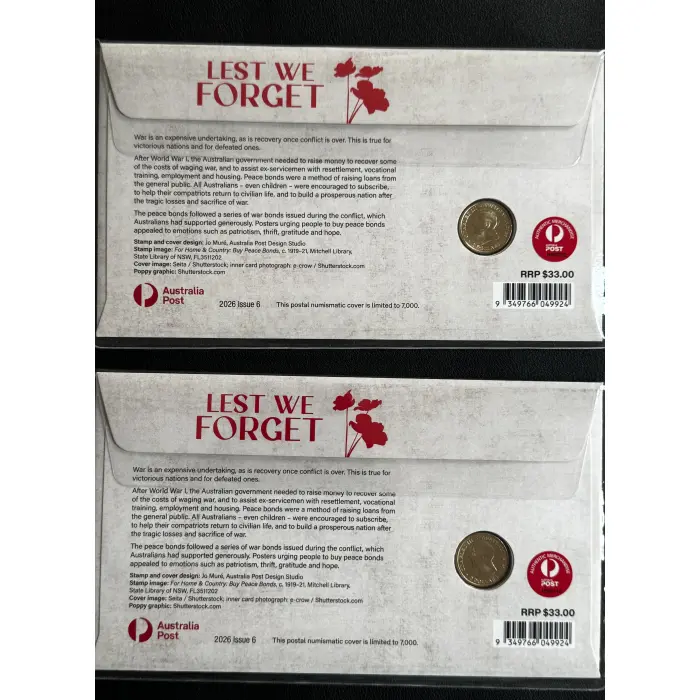 2 X 2026 $2 Lest We Forget DAWN Service PNC