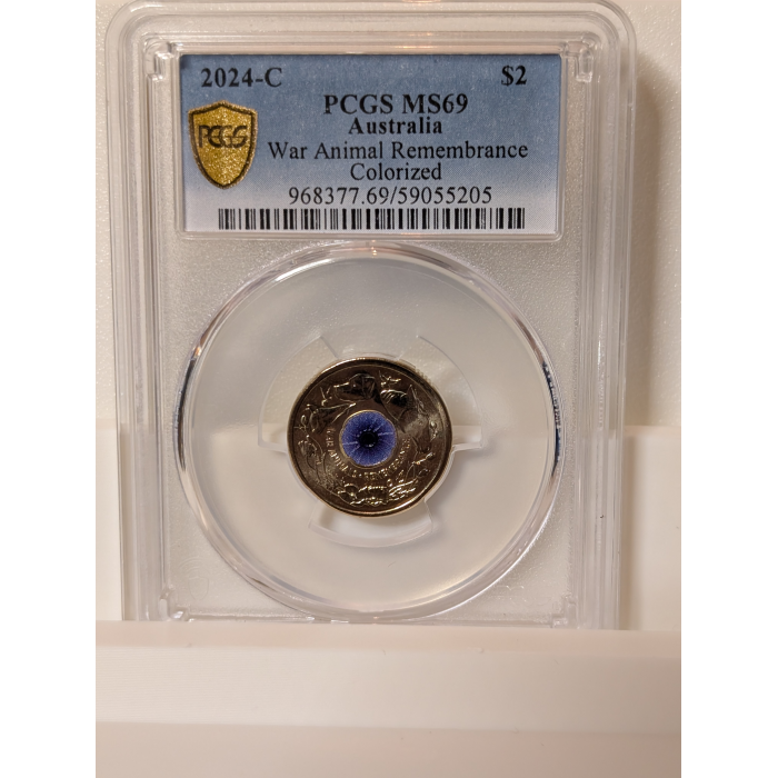 2024 - C Mintmark Australia War Animals Remembrance Colorized $2 PCGS MS69