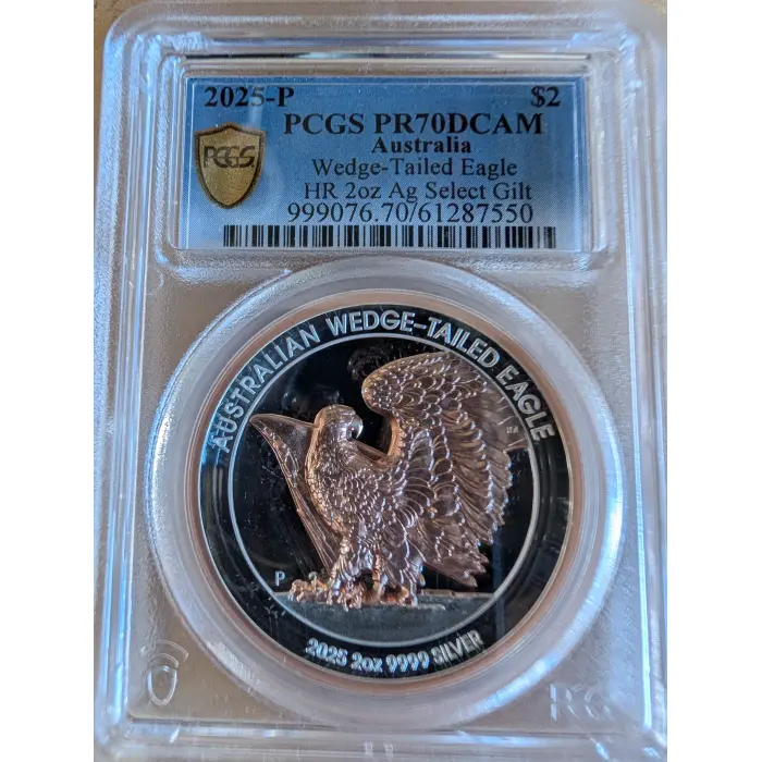 2025 $2 2oz Silver Wedge-Tailed Eagle PR70 (Rose Au  Gilt) P Mintmark #61287550