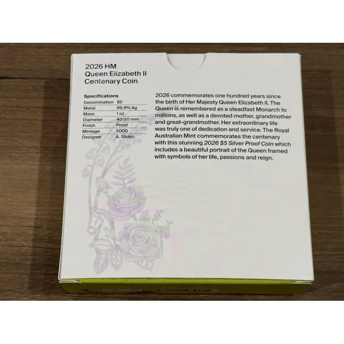 2026 $5 HM Queen Elizabeth I I Centenary Silver Proof Coin