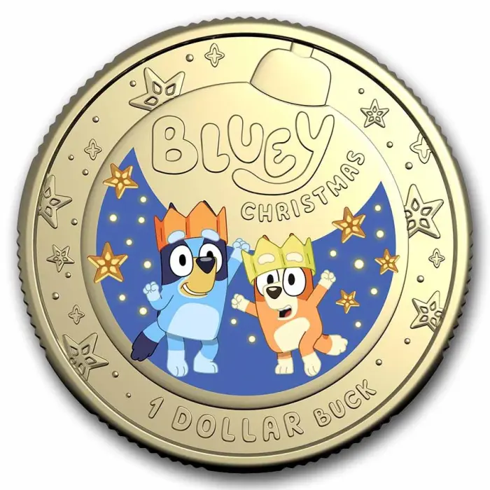 2025  $1 Bluey Christmas Uncirculated  Coloured Carded Coin