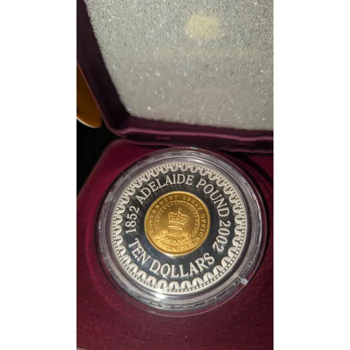 $10 2002 Adelaide Pound 150th Ann. Gold Plated Silver Proof