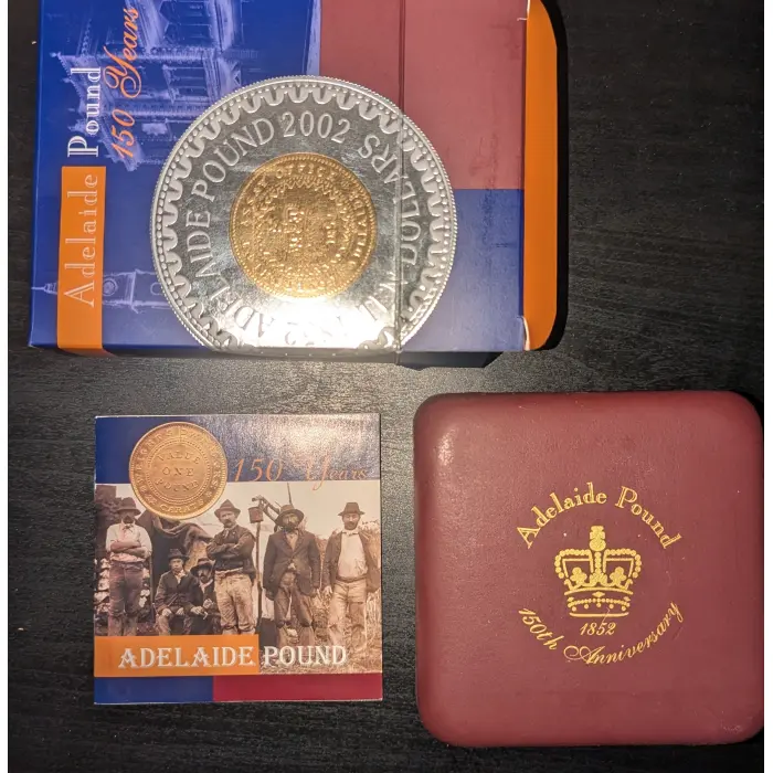 $10 2002 Adelaide Pound 150th Ann. Gold Plated Silver Proof