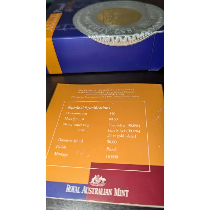 $10 2002 Adelaide Pound 150th Ann. Gold Plated Silver Proof