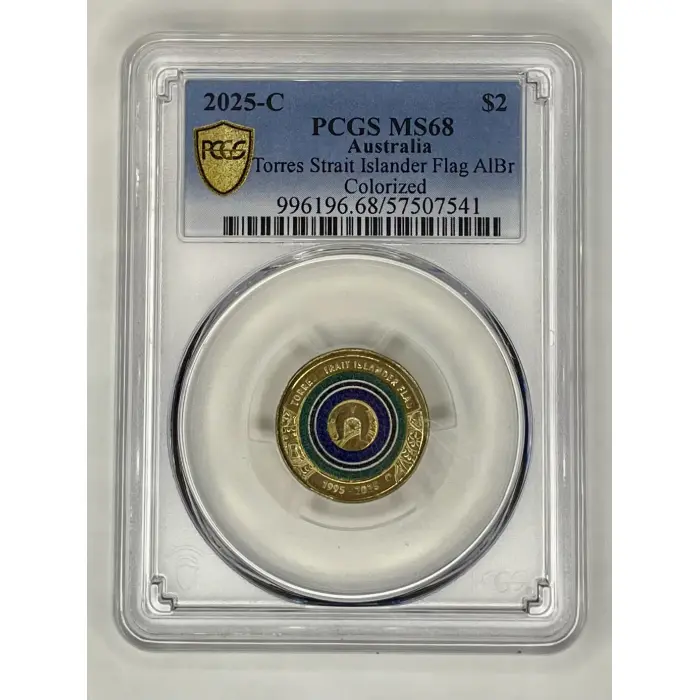 2025-C  $2 PCGS MS68 Australia Torres Strait Islander Flag AlBr Colorized