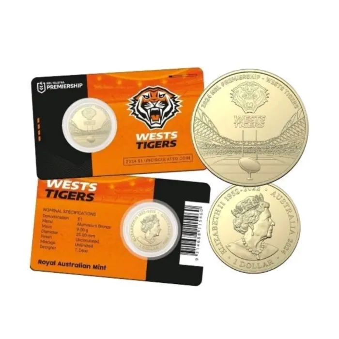 2024  $1  NRL  WESTS TIGERS CARDED COIN