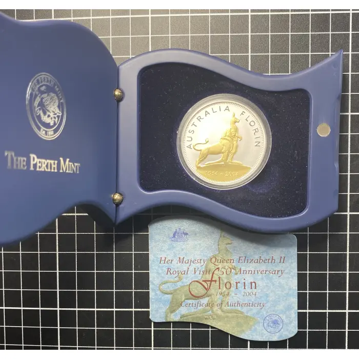 1 Oz Perth Mint Royal Visit 50th Anniversary $1 Gold Gilded Fine Silver Proof